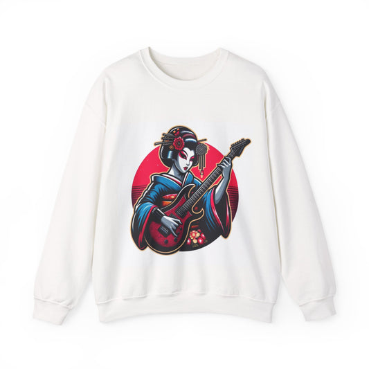 Geisha Guitarist Crewneck Sweatshirt - Cozy Unisex Pullover, Music Lover Gift, Japan Inspired Fashion, Streetwear, Unique Gift Idea