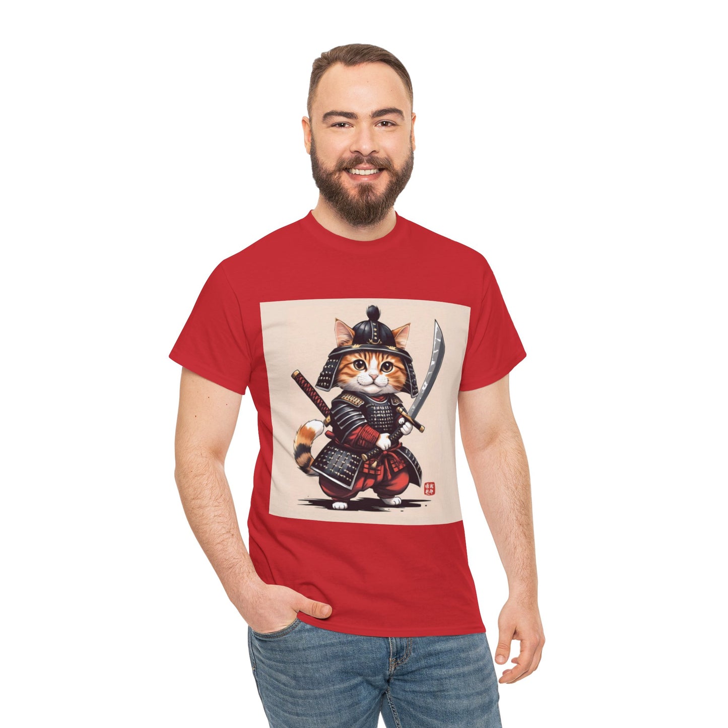 Samurai Cat Tee, Fun Unisex Tee, Cute Cat Lover Gift, Graphic T-Shirt, Anime Style Shirt, Unique Gift for Pet Owners