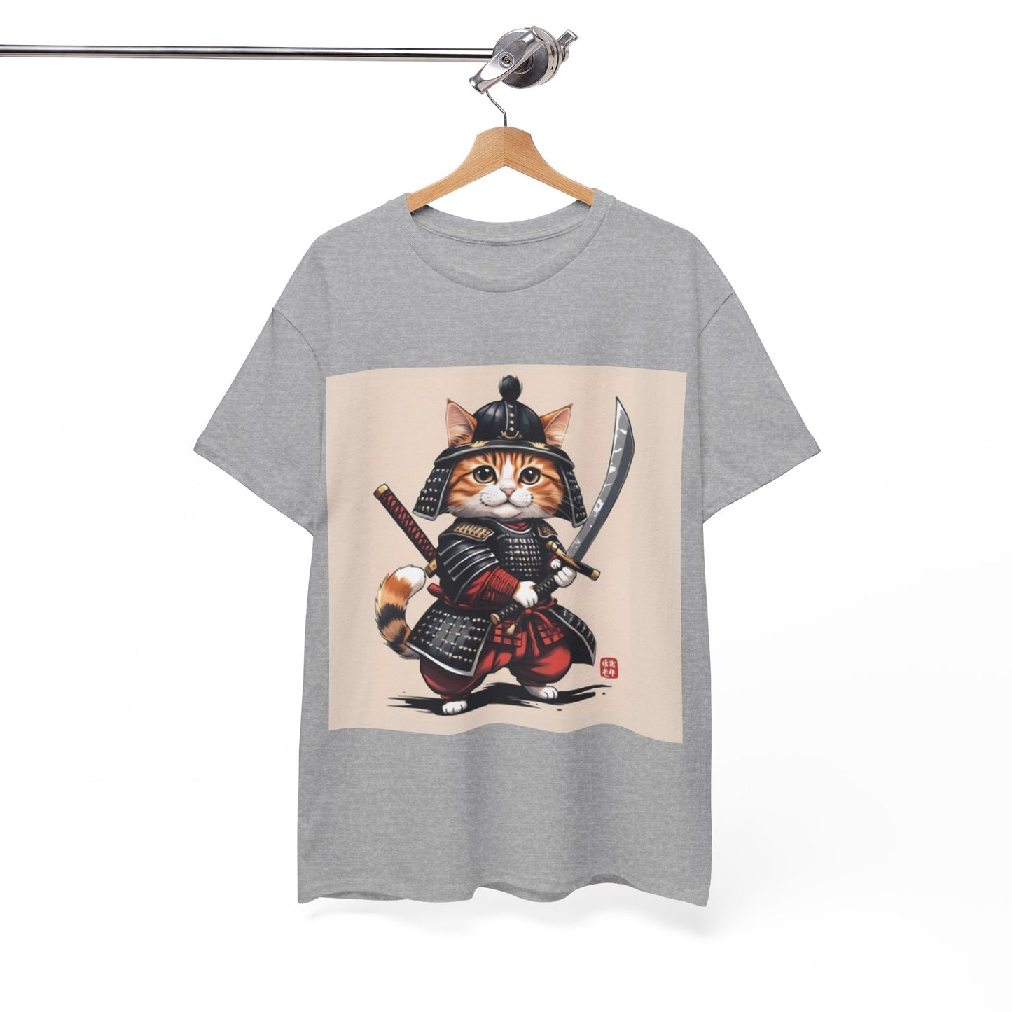 Samurai Cat Tee, Fun Unisex Tee, Cute Cat Lover Gift, Graphic T-Shirt, Anime Style Shirt, Unique Gift for Pet Owners
