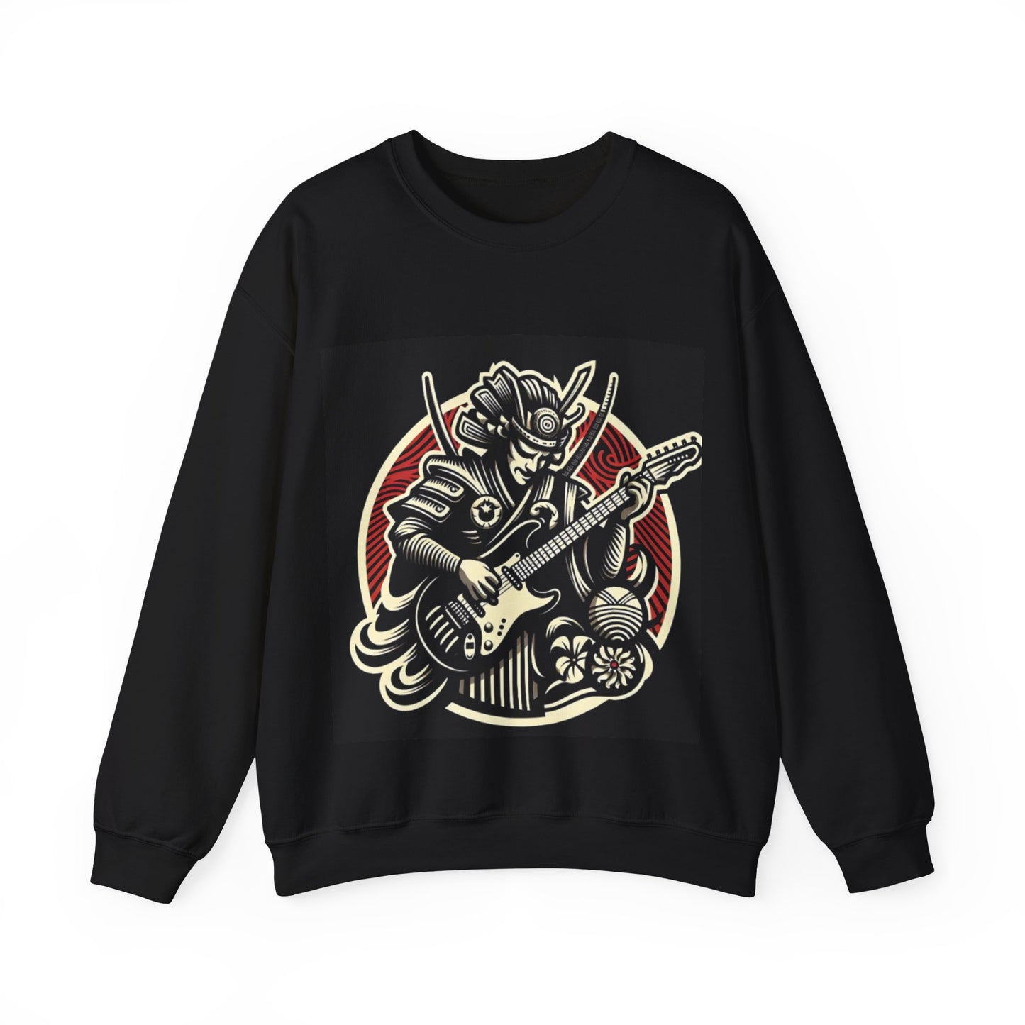 Samurai Guitarist Sweatshirt, Unisex Rock Band Hoodie, Music Lover Gift, Casual Streetwear, Graphic Sweatshirt for Concerts
