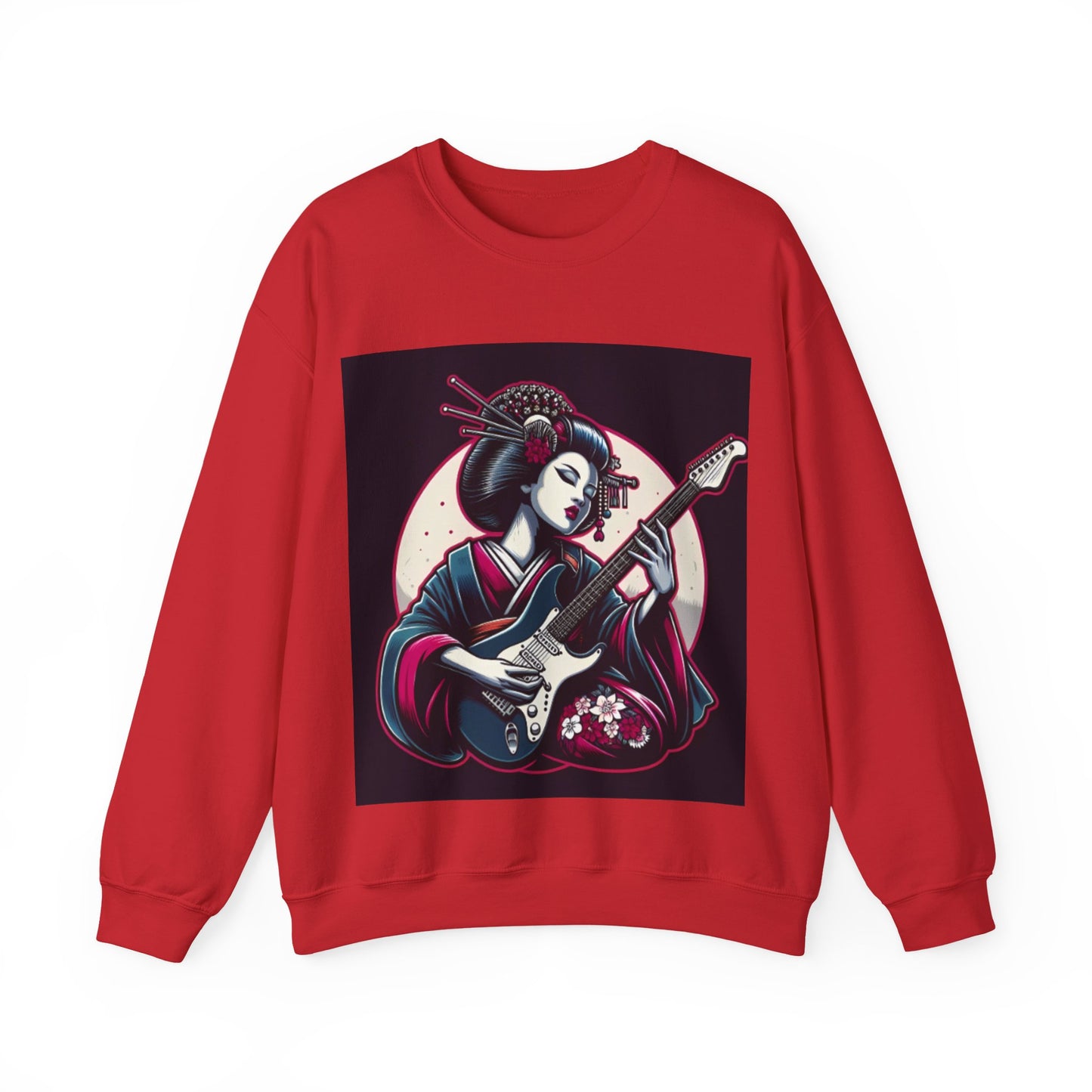 Geisha Guitar Sweatshirt, Unisex Crewneck, Cozy Gift, Music Lover Apparel, Japanese Art, Pop Culture Clothing