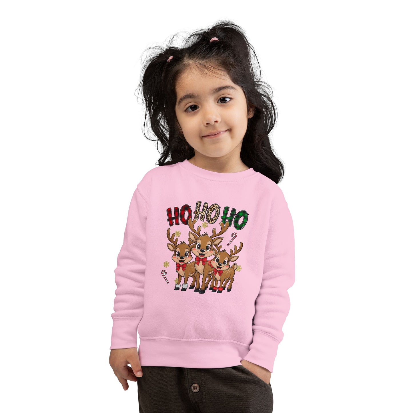 Toddler Sweatshirt - Cute Trio Reindeer "Ho Ho Ho" Christmas Pullover