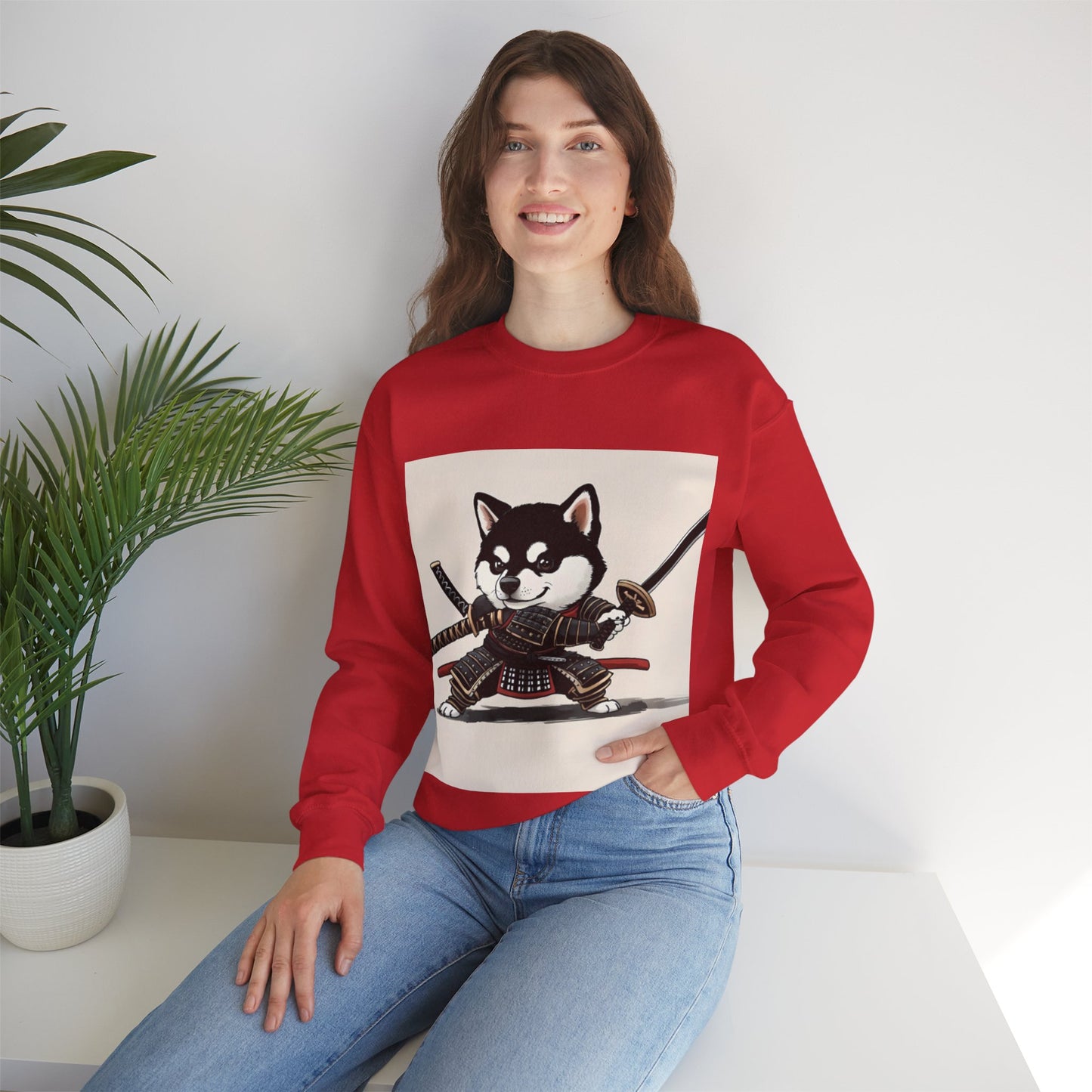 Samurai Dog Sweatshirt - Playful, Warm, Unisex Crewneck for Pet Lovers, Gifts for Birthdays, Cozy Gift for Dog Lovers, Fun Anime Style
