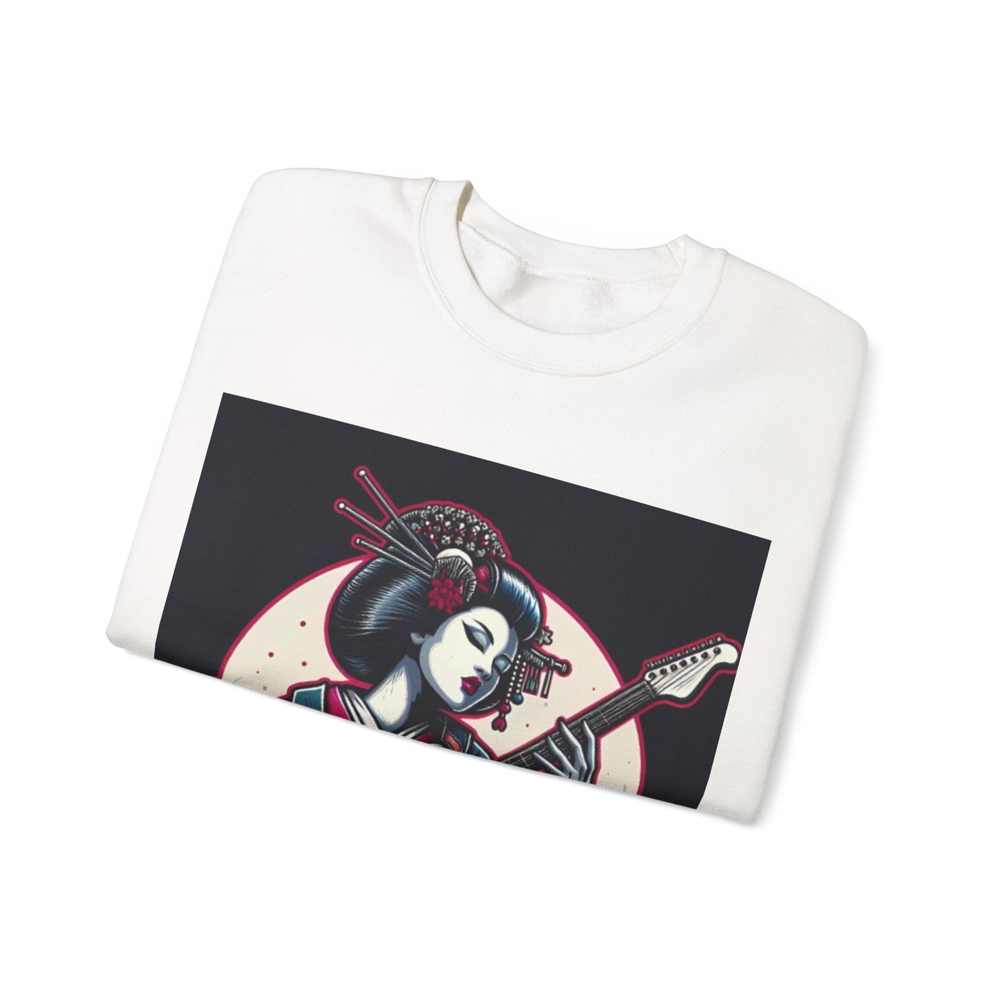 Geisha Guitar Sweatshirt, Unisex Crewneck, Cozy Gift, Music Lover Apparel, Japanese Art, Pop Culture Clothing