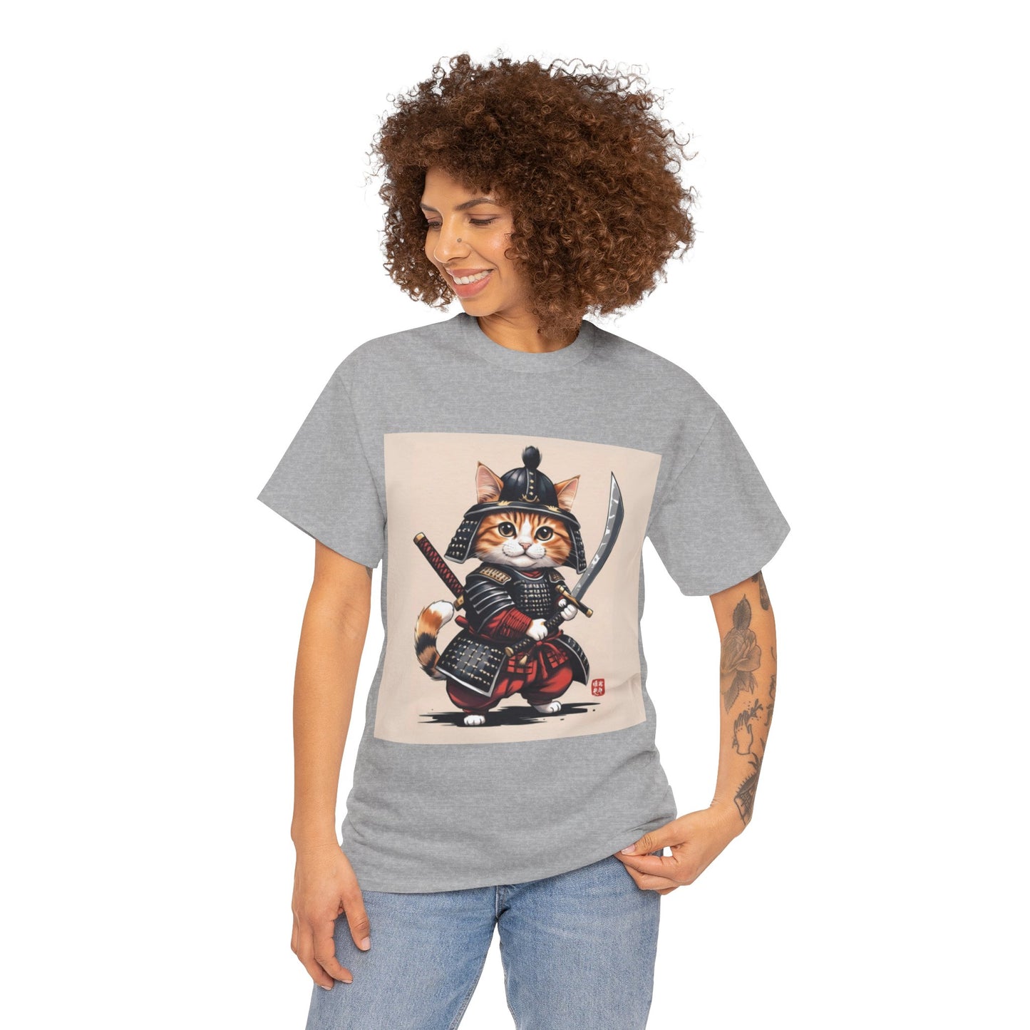 Samurai Cat Tee, Fun Unisex Tee, Cute Cat Lover Gift, Graphic T-Shirt, Anime Style Shirt, Unique Gift for Pet Owners