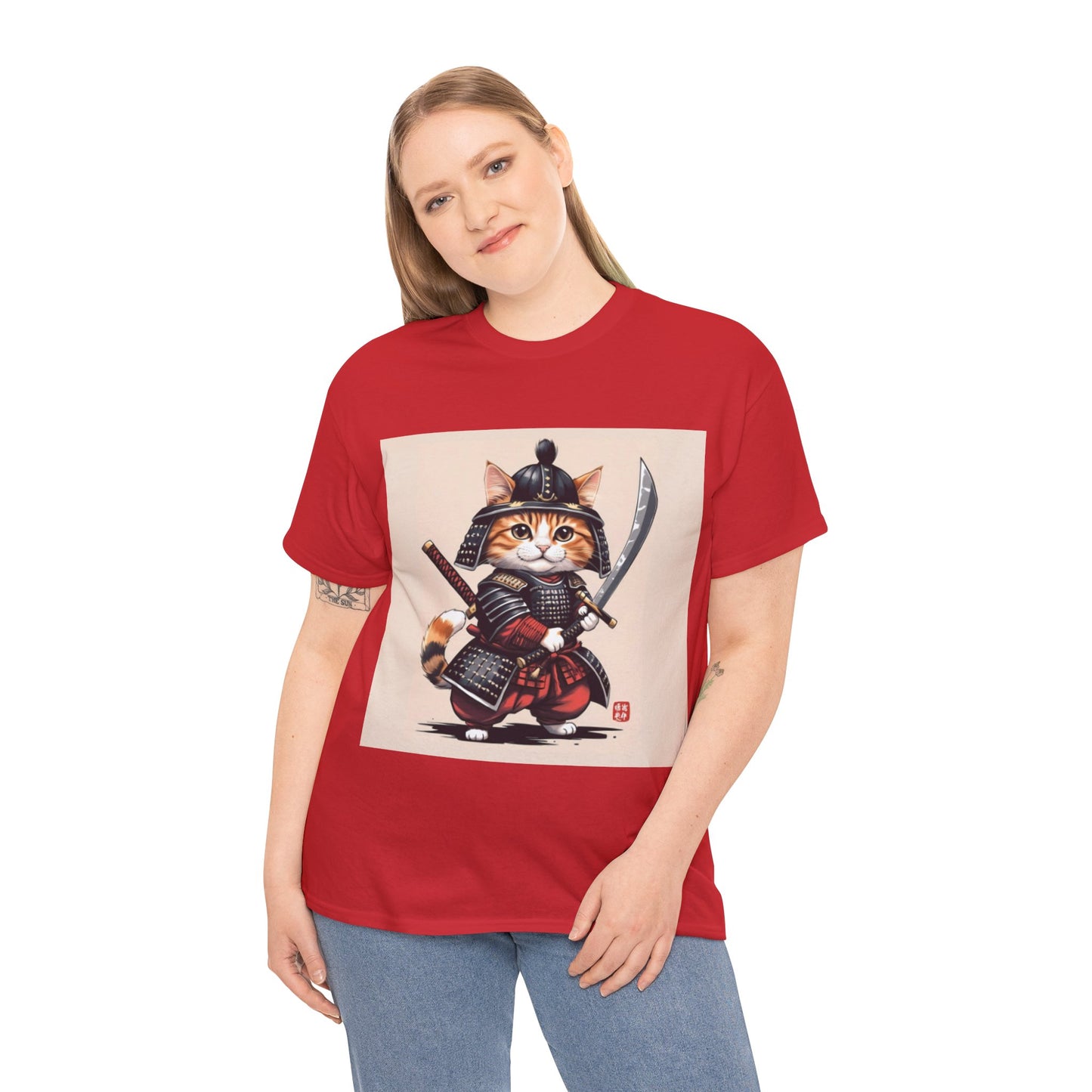 Samurai Cat Tee, Fun Unisex Tee, Cute Cat Lover Gift, Graphic T-Shirt, Anime Style Shirt, Unique Gift for Pet Owners