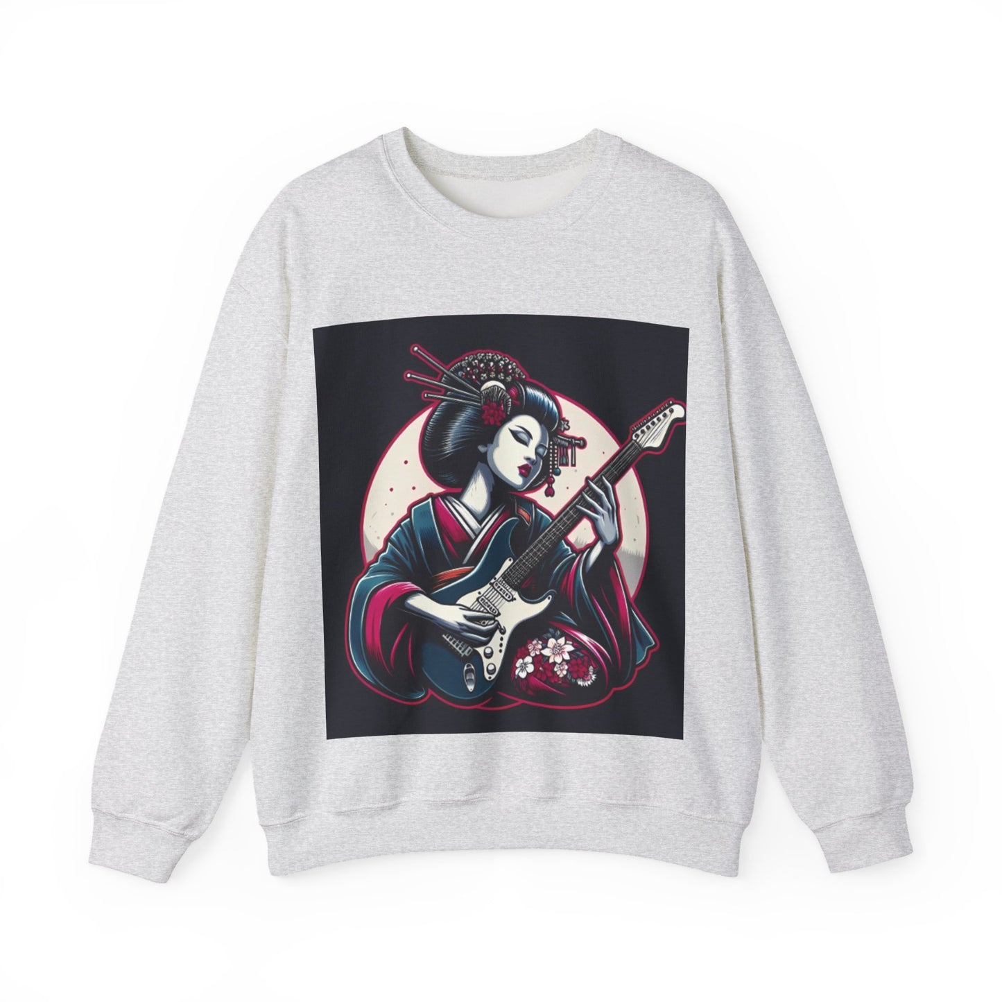 Geisha Guitar Sweatshirt, Unisex Crewneck, Cozy Gift, Music Lover Apparel, Japanese Art, Pop Culture Clothing