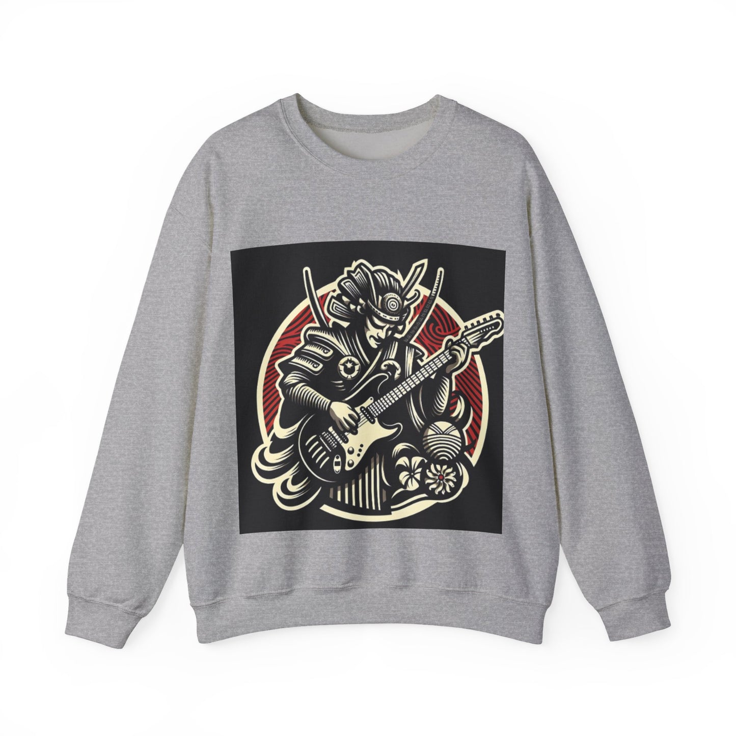 Samurai Guitarist Sweatshirt, Unisex Rock Band Hoodie, Music Lover Gift, Casual Streetwear, Graphic Sweatshirt for Concerts