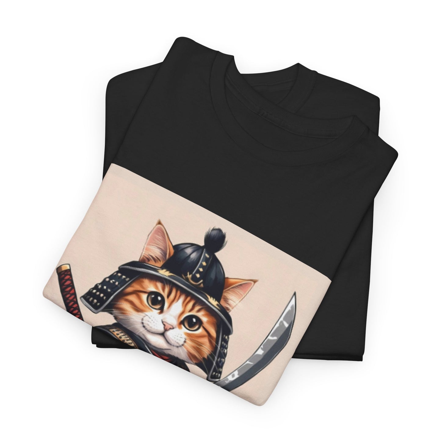 Samurai Cat Tee, Fun Unisex Tee, Cute Cat Lover Gift, Graphic T-Shirt, Anime Style Shirt, Unique Gift for Pet Owners