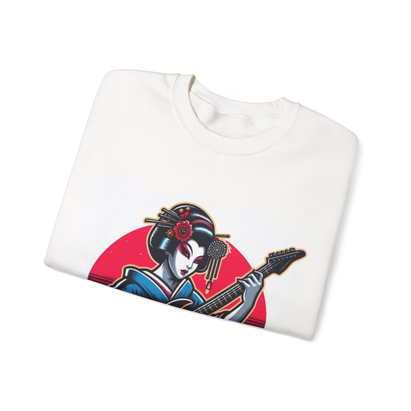 Geisha Guitarist Crewneck Sweatshirt - Cozy Unisex Pullover, Music Lover Gift, Japan Inspired Fashion, Streetwear, Unique Gift Idea