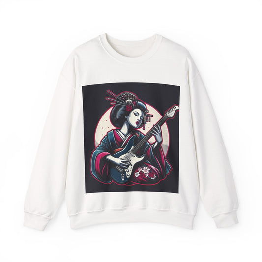 Geisha Guitar Sweatshirt, Unisex Crewneck, Cozy Gift, Music Lover Apparel, Japanese Art, Pop Culture Clothing