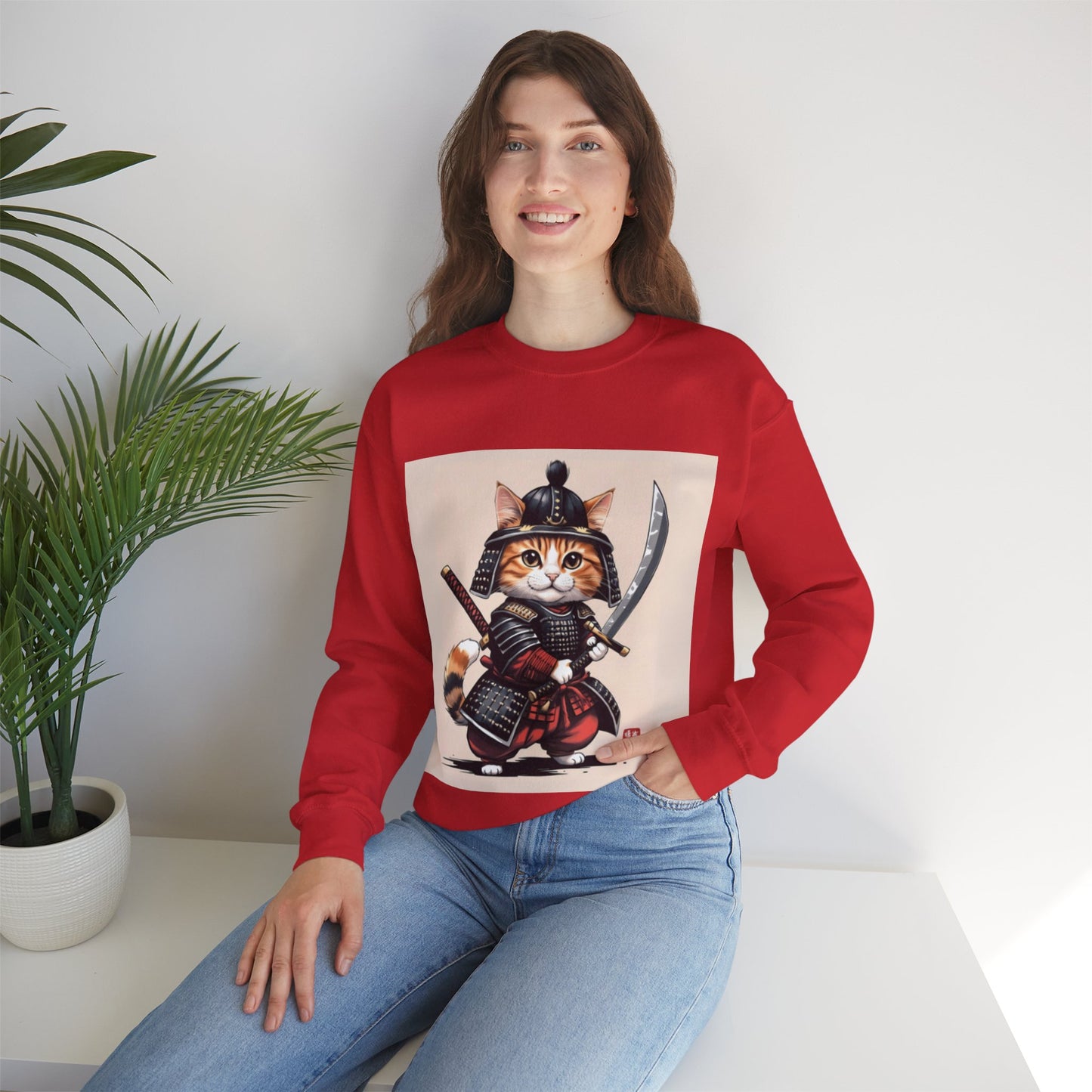 Samurai Cat Sweatshirt, Cozy Unisex Sweatshirt, Cute Cat Apparel, Gift for Cat Lovers, Funny Pet Lover Clothing, Unique Sweatshirt for Pets