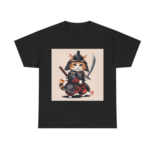 Samurai Cat Tee, Fun Unisex Tee, Cute Cat Lover Gift, Graphic T-Shirt, Anime Style Shirt, Unique Gift for Pet Owners