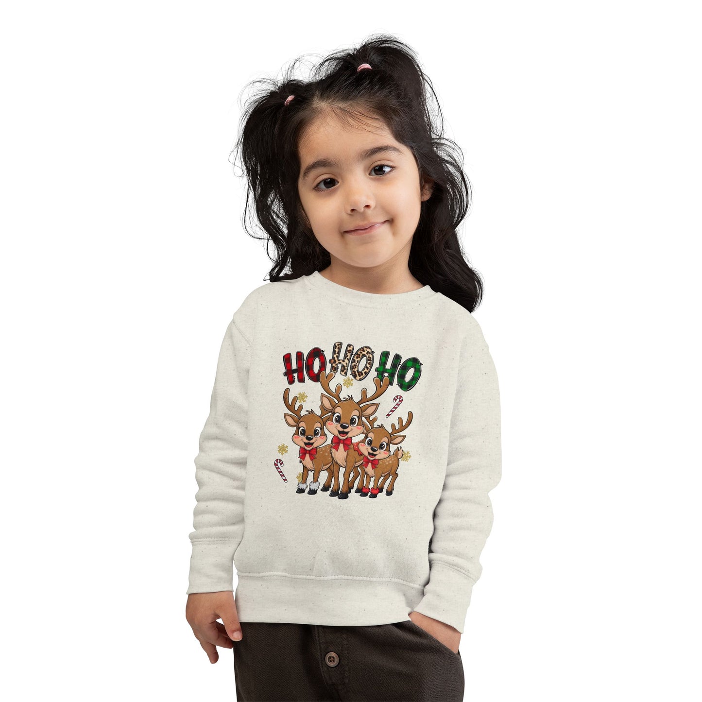 Toddler Sweatshirt - Cute Trio Reindeer "Ho Ho Ho" Christmas Pullover