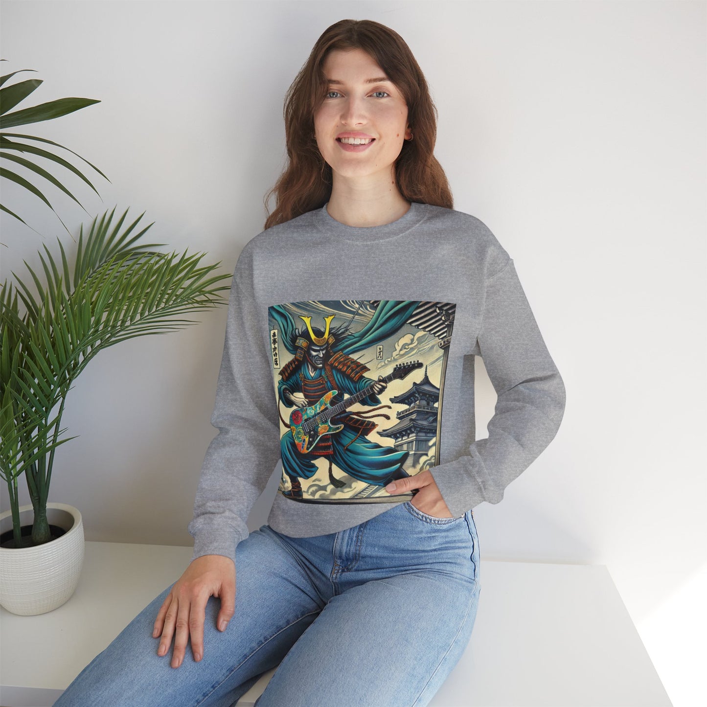 Samurai Guitarist Crewneck Sweatshirt | Music Sweatshirt