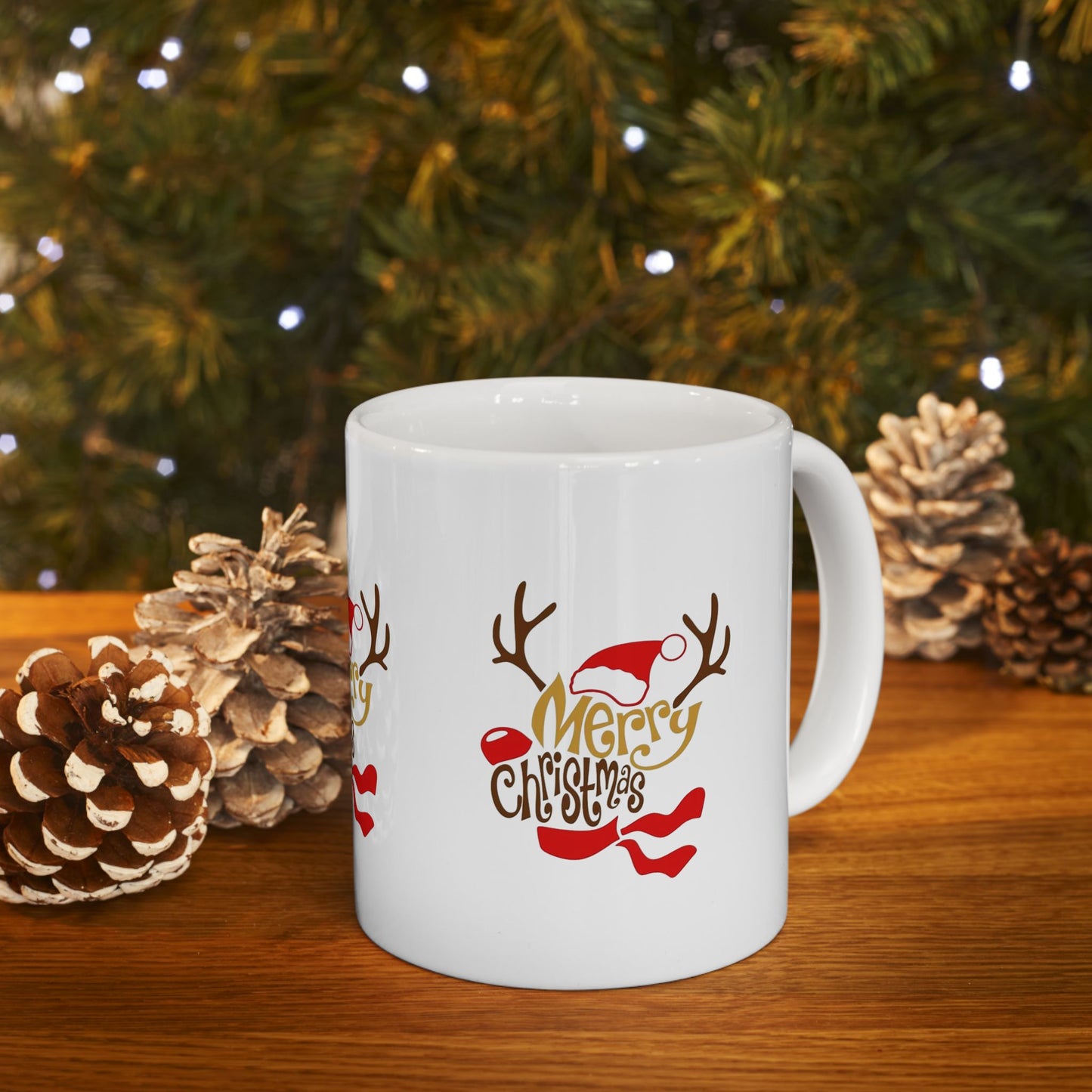 Merry Christmas Reindeer Ceramic Mug — Festive Holiday Coffee Cup (11oz, 15oz)