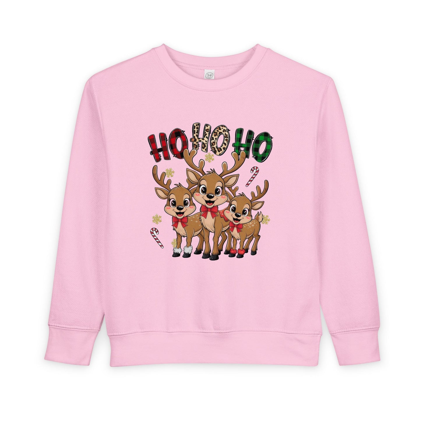 Toddler Sweatshirt - Cute Trio Reindeer "Ho Ho Ho" Christmas Pullover