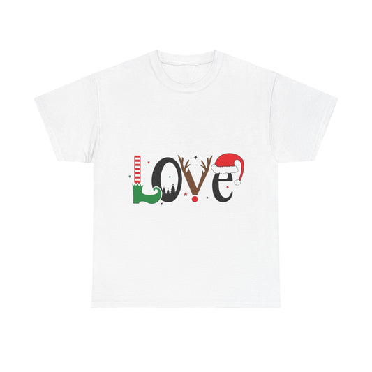 Christmas 'Love' Graphic Tee — Festive Santa, Reindeer & Elf Holiday Shirt
