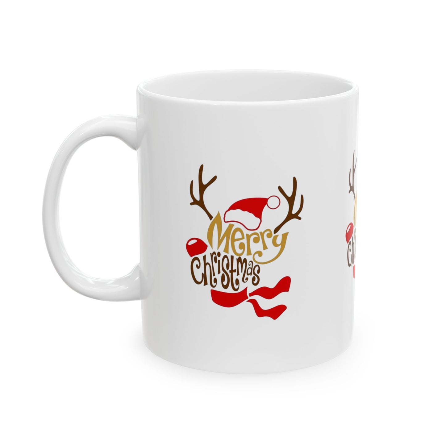 Merry Christmas Reindeer Ceramic Mug — Festive Holiday Coffee Cup (11oz, 15oz)
