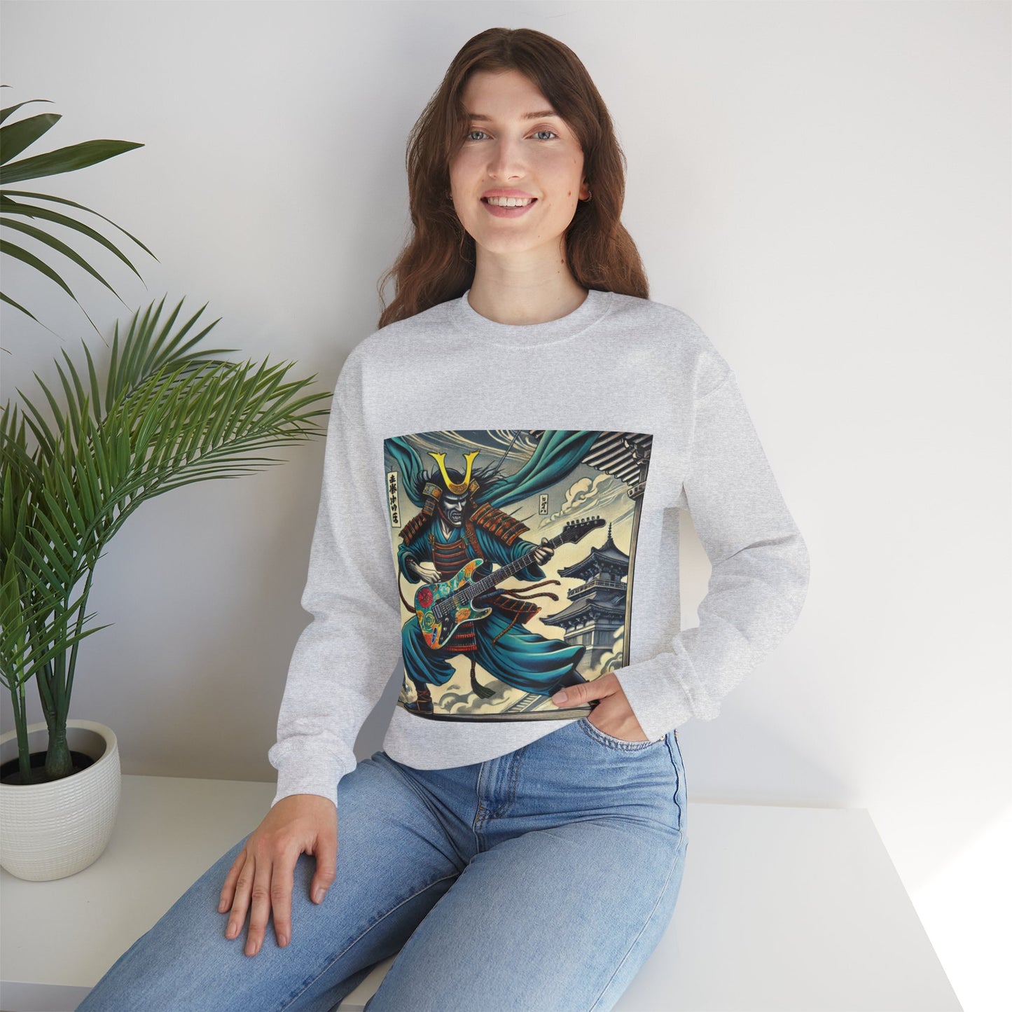 Samurai Guitarist Crewneck Sweatshirt | Music Sweatshirt