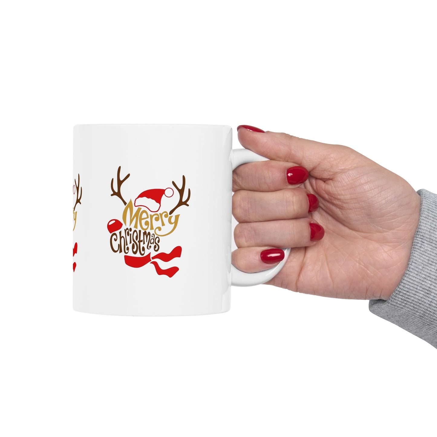 Merry Christmas Reindeer Ceramic Mug — Festive Holiday Coffee Cup (11oz, 15oz)