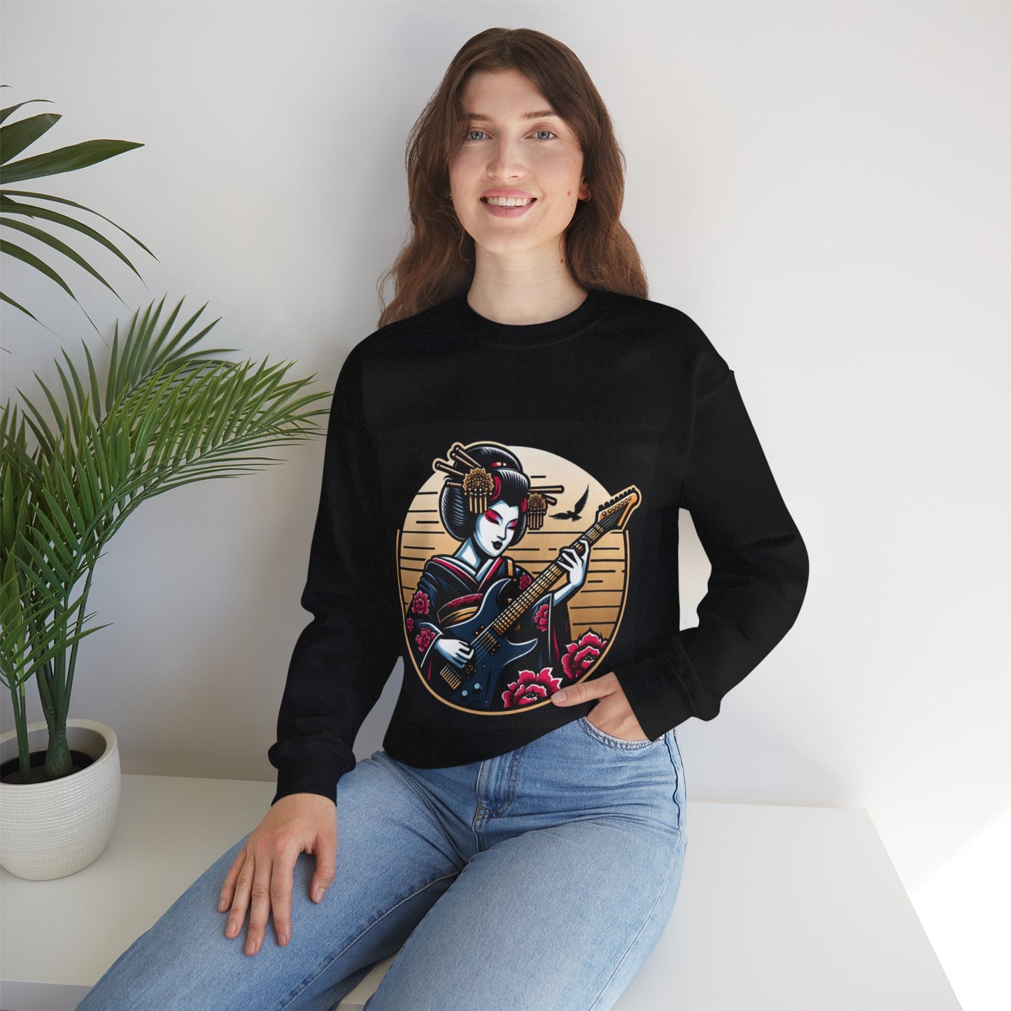 Guitar Playing Geisha Hooded Sweatshirt | Samurai Sweatshirt