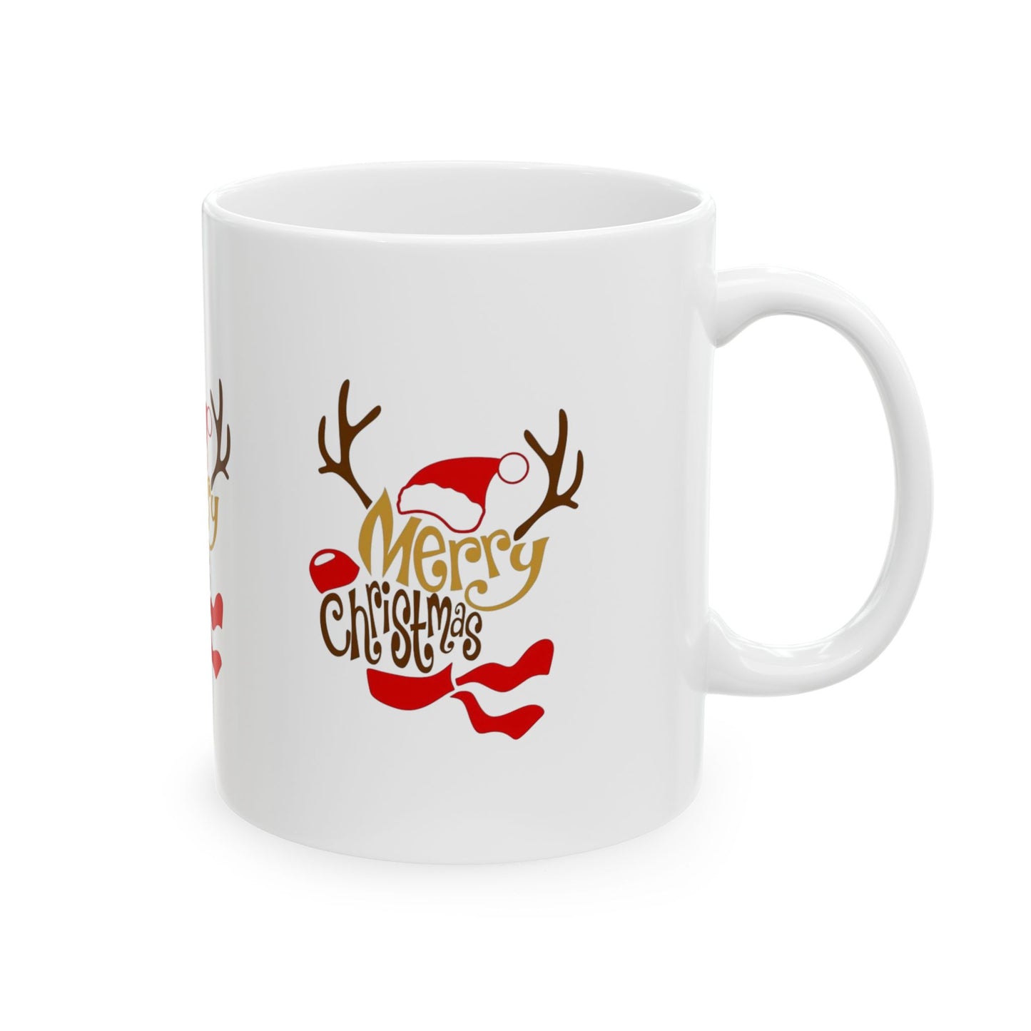 Merry Christmas Reindeer Ceramic Mug — Festive Holiday Coffee Cup (11oz, 15oz)