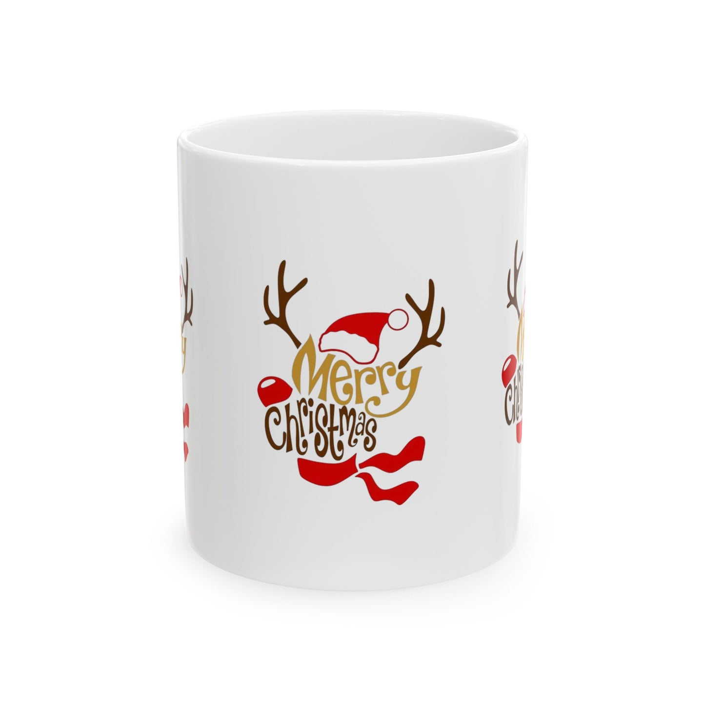 Merry Christmas Reindeer Ceramic Mug — Festive Holiday Coffee Cup (11oz, 15oz)