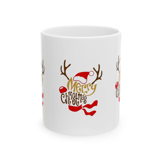 Merry Christmas Reindeer Ceramic Mug — Festive Holiday Coffee Cup (11oz, 15oz)