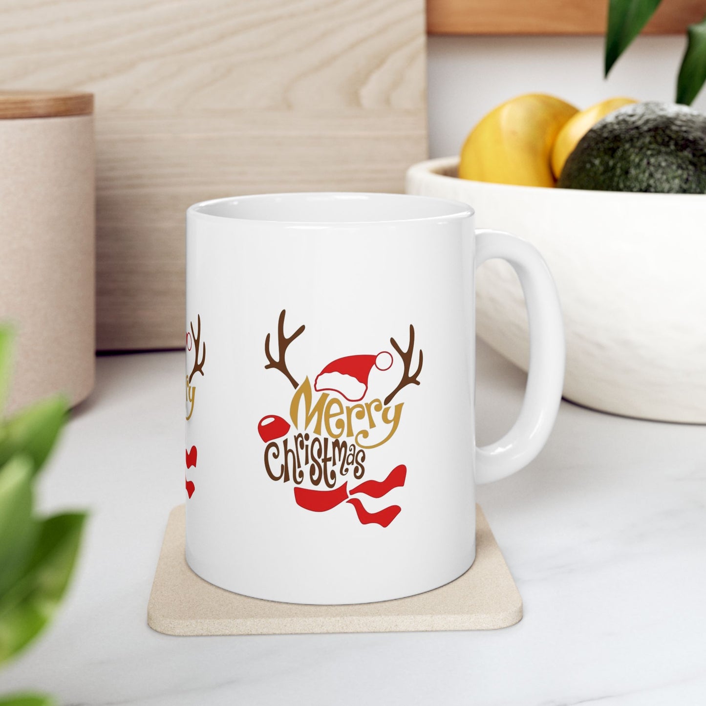 Merry Christmas Reindeer Ceramic Mug — Festive Holiday Coffee Cup (11oz, 15oz)