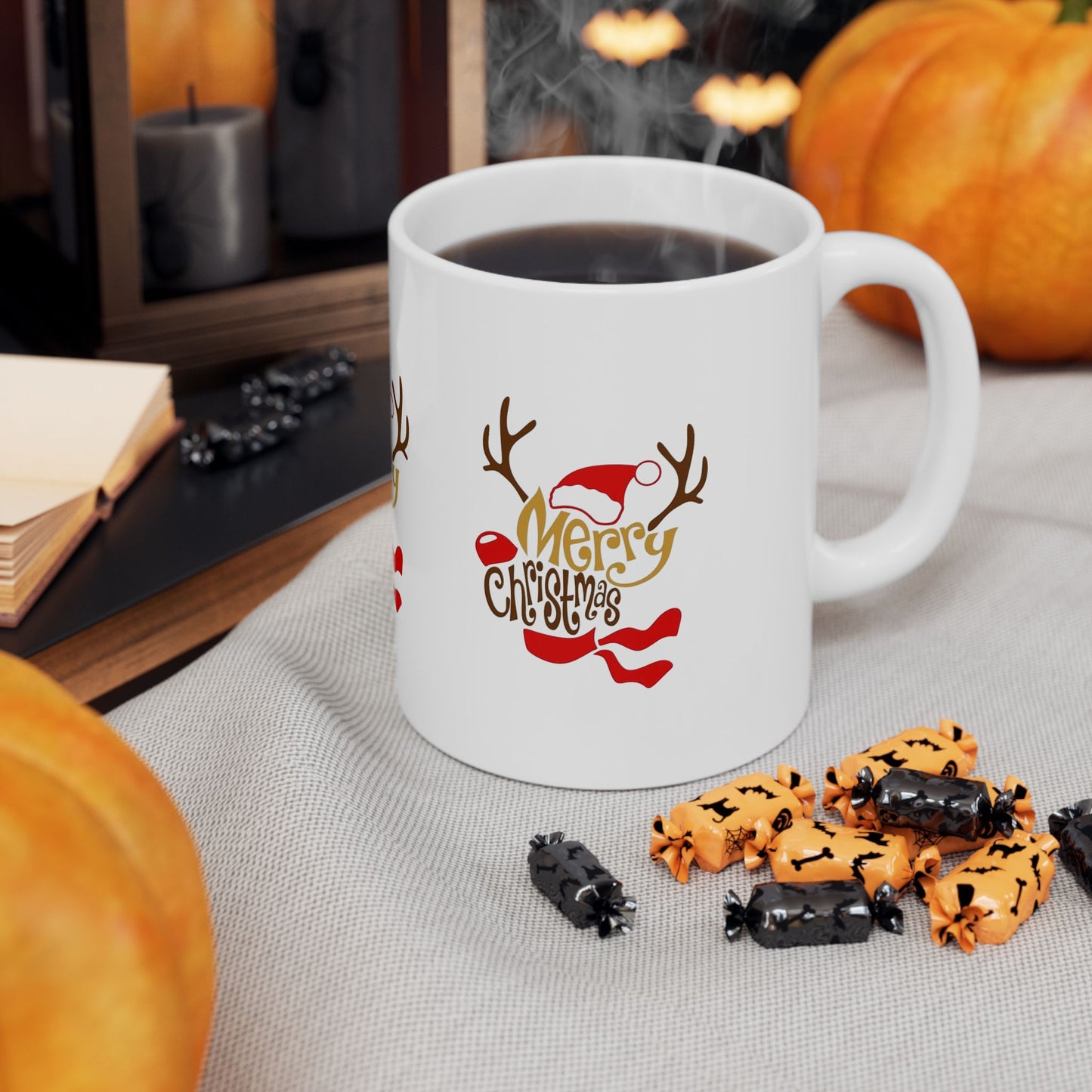 Merry Christmas Reindeer Ceramic Mug — Festive Holiday Coffee Cup (11oz, 15oz)