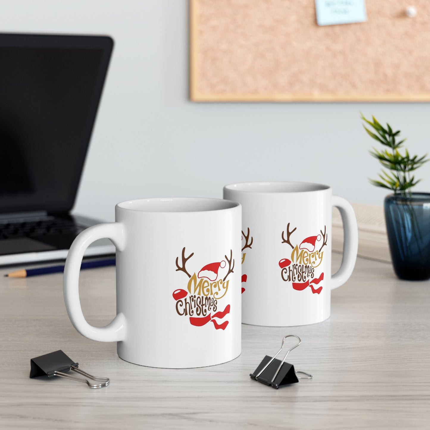 Merry Christmas Reindeer Ceramic Mug — Festive Holiday Coffee Cup (11oz, 15oz)