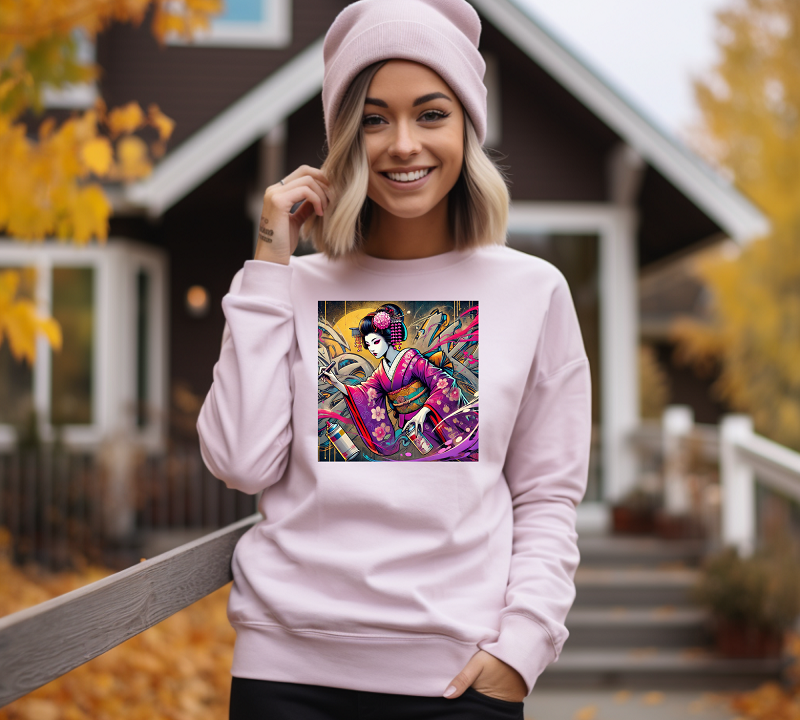 Lady wearing Japanese culture sweatshirt